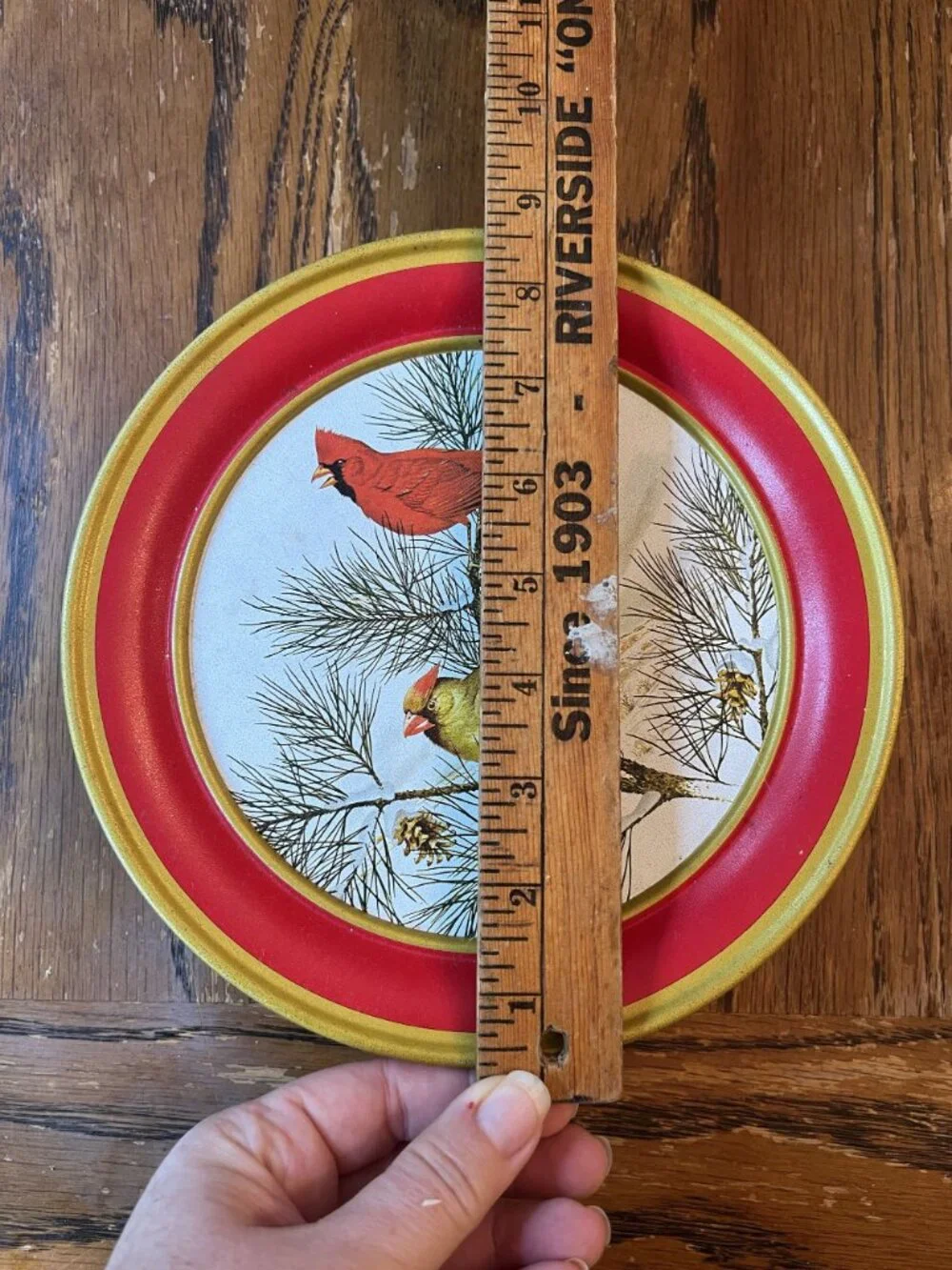 Vintage Christmas Cardinal Tin With Red & Gold Rimmed Design - 8